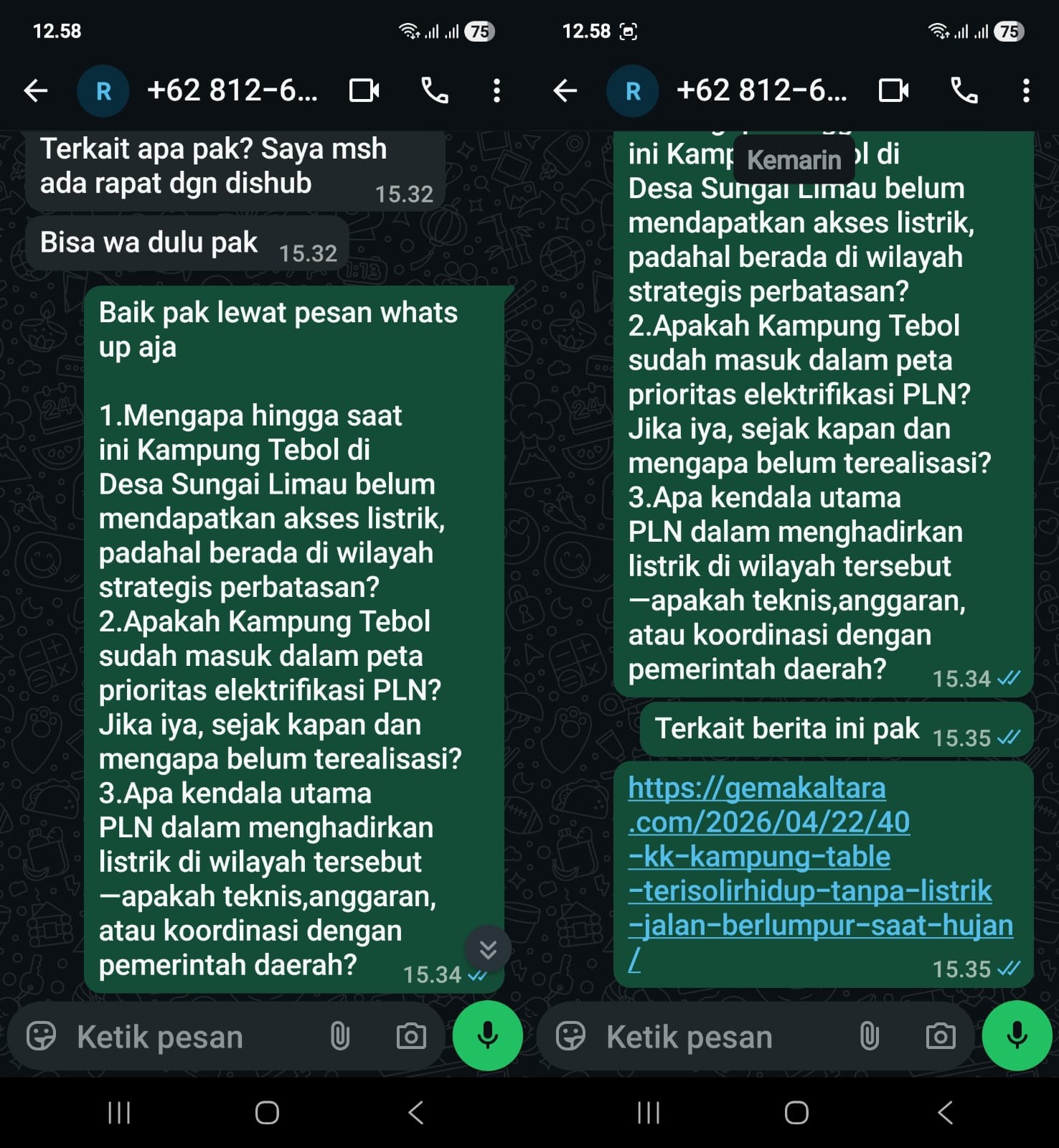 PLN Diduga Tutup Mata, Kampung Tebol Tetap Gelap, Dikonfirmasi Tak Dijawab
