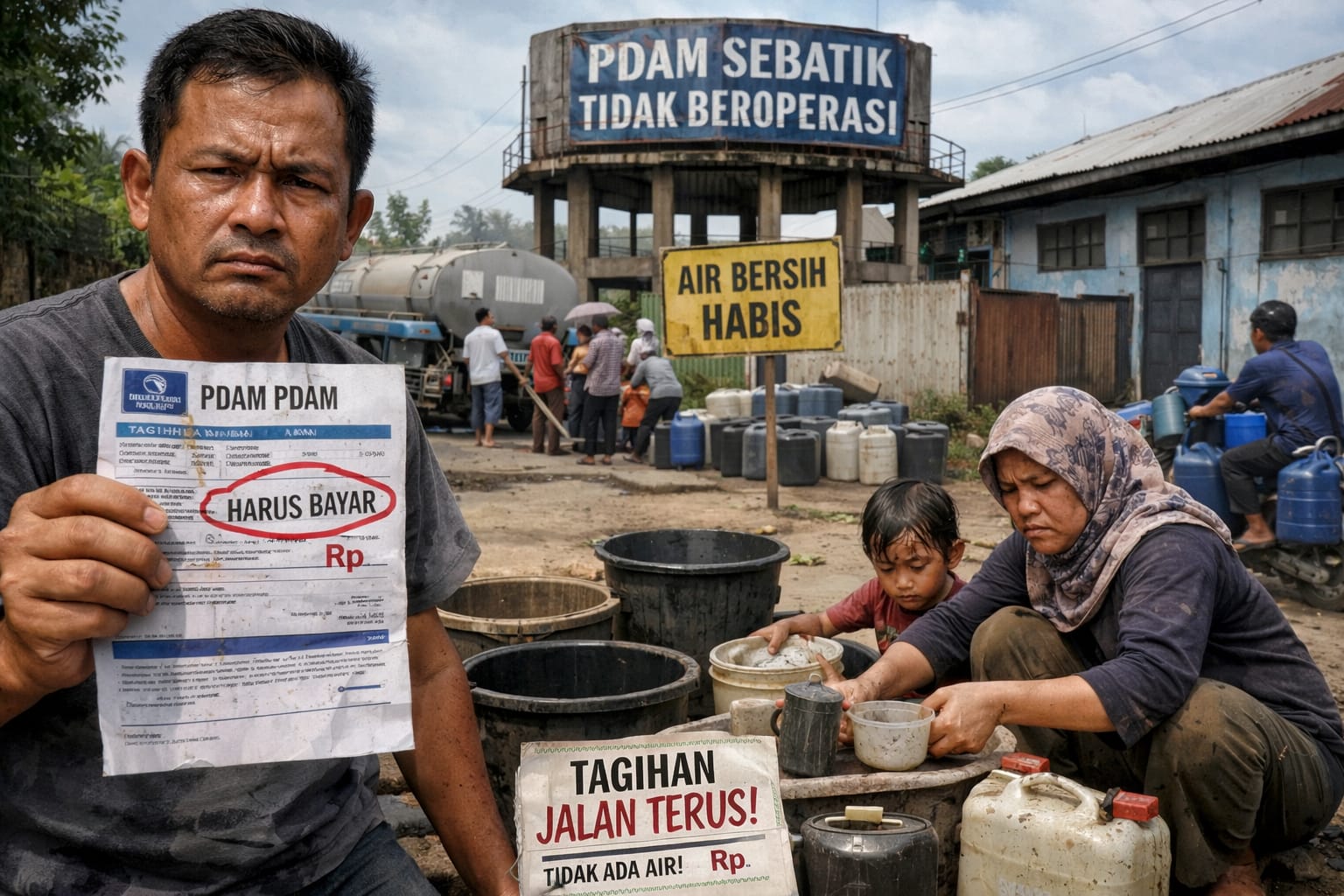 PDAM Sebatik Lumpuh, Warga Tercekik, Air Tak Mengalir, Tagihan Tetap Jalan
