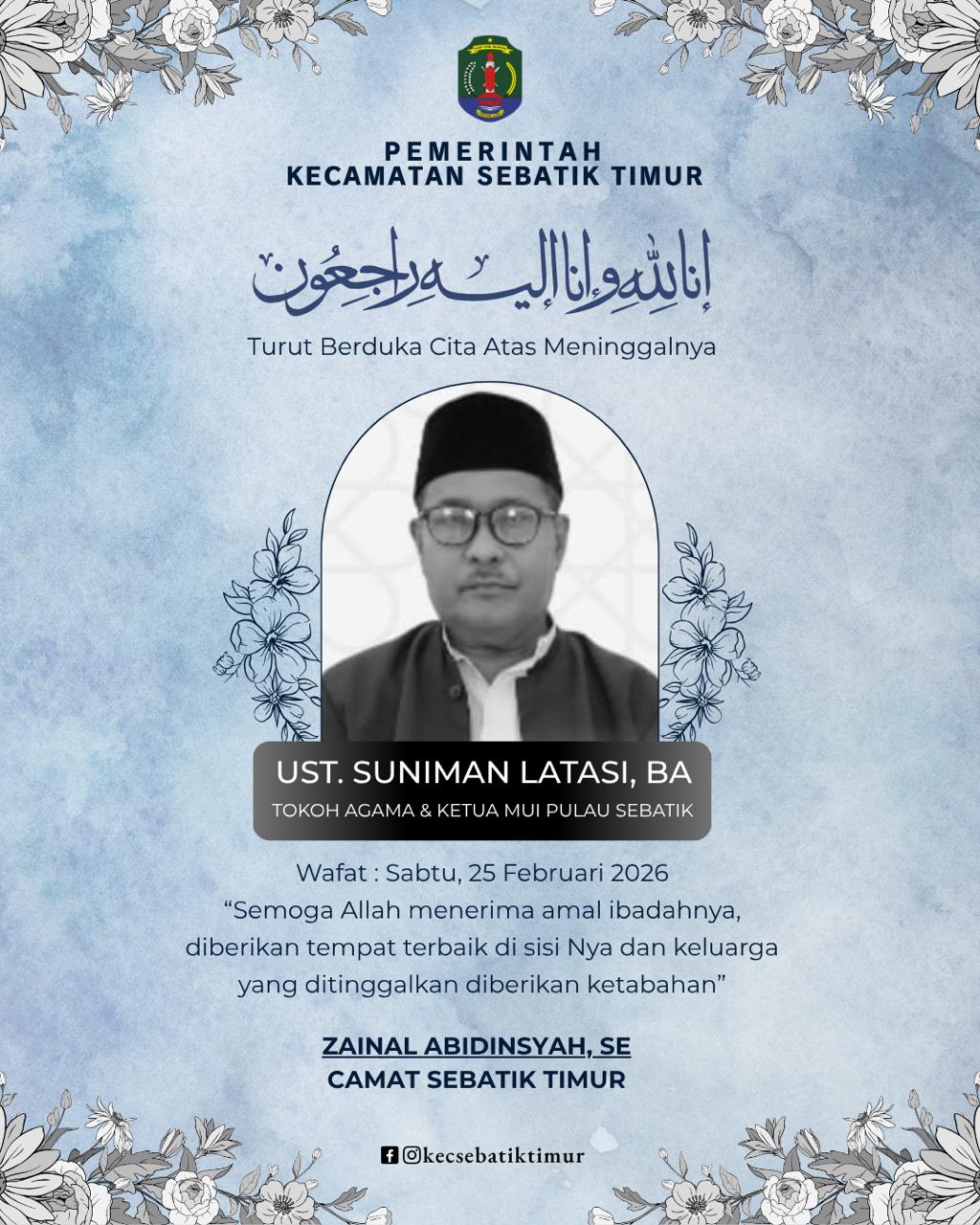 Obituari Ulama Kharismatik Pulau Sebatik Ustadz Suniman Latasi, BA