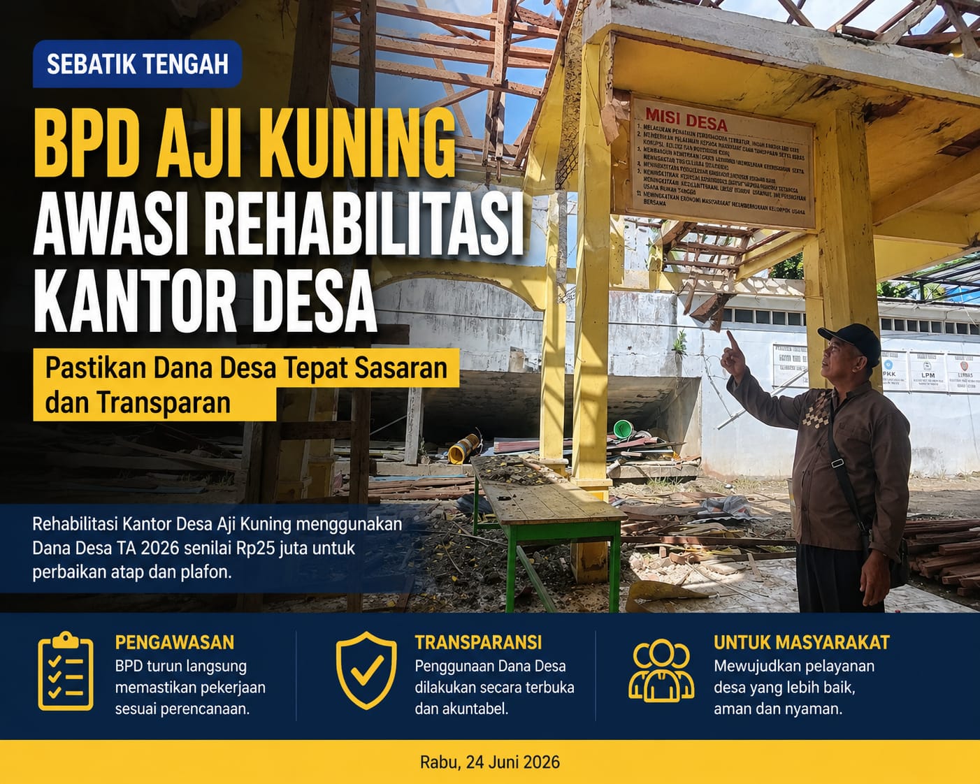 BPD Aji Kuning Awasi Rehabilitasi Kantor Desa, Pastikan Dana Desa Tepat Sasaran dan Transparan