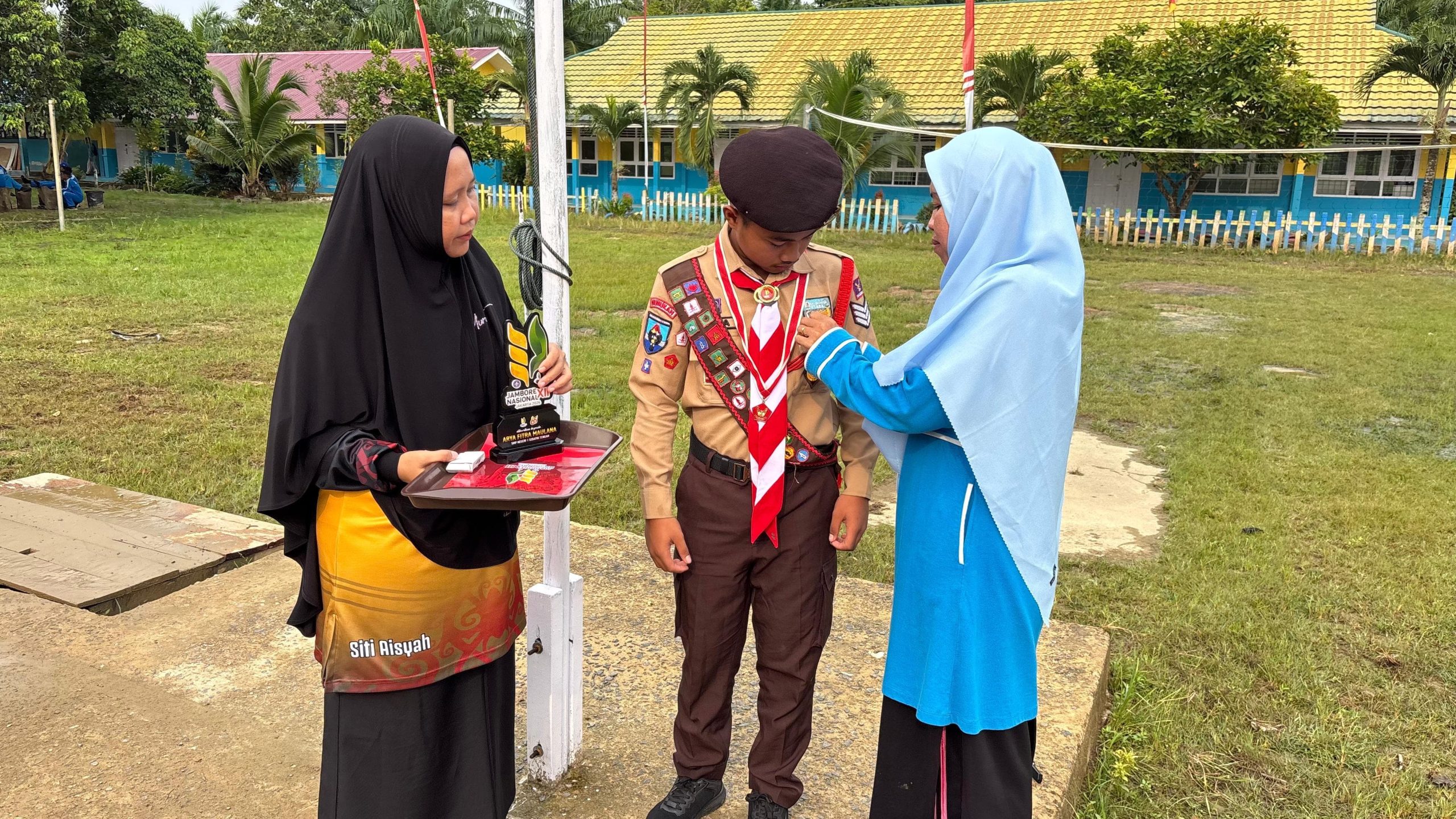 Pulang dari Jambore Nasional XII, Arya Fitra Maulana Disambut Hangat SMPN 1 Sebatik Tengah